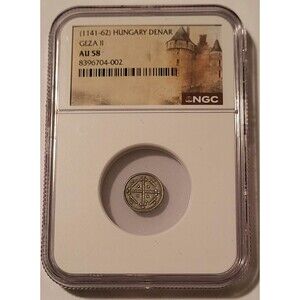 Hungary - Middle Ages - Geza II (1141-62) Silver Denar AU58 NGC Scarce Type